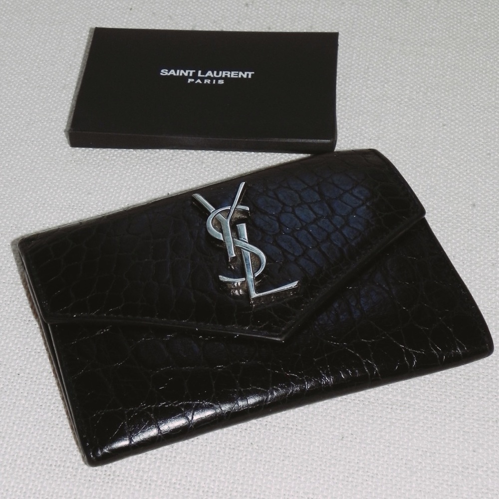 Saint Laurent Crocodile Embossed Envelope-Style Wallet